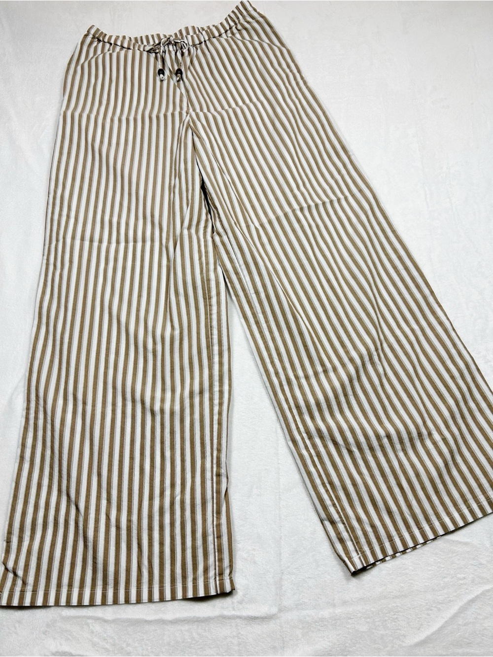 Christian Lacroix Lounge Pants XS Brown and White Beaded Drawstring Wide Leg - Picture 1 of 7